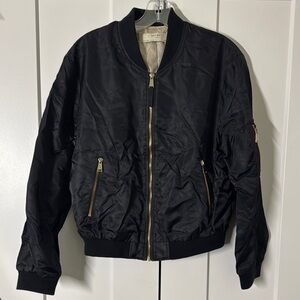 Zara Black Bomber Jacket with Gold Zipper